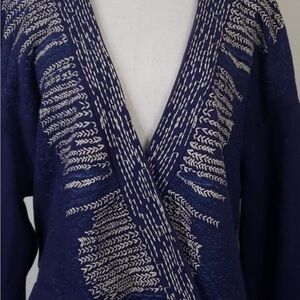Free People Navy Blue Embroidered Open Cardigan